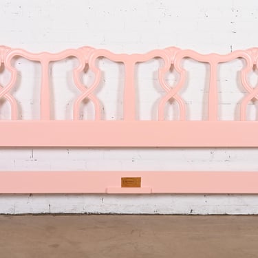 Kindel Furniture French Provincial Louis XV Pink Lacquered King Size Headboard, Newly Refinished