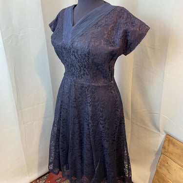 1950s Vintage Party Dress Navy Blue Lace Tulle Satin Rockabilly Pinup Girl M L 