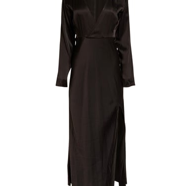 Lapointe - Black Satin Long Sleeve Dress w/ Slit Sz 2