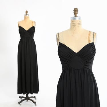 Vintage 70s black rhinestone maxi dress 