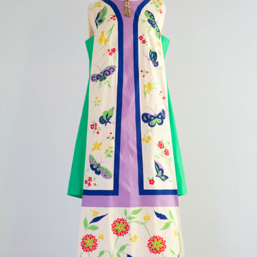 Incredible 1960’s Neiman Marcus Cotton Butterfly Print Color Block Shift Dress / ML