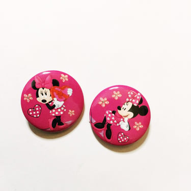 Disney Minnie Mouse Pinback Button Set of 2 Pin Disneyland Souvenirs Theme Park Memorabilia Walt Disney Small Buttons 