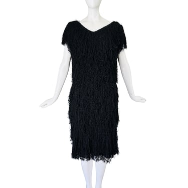 1980's French Rags Black Tiered Fringed Sweater Dress