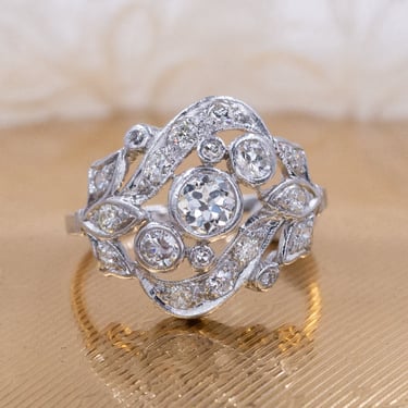 Art Deco Platinum &amp; Diamond Cocktail Ring