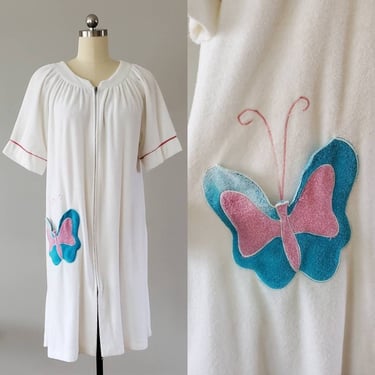 1980s Coco Bay Terry Swimsuit Cover Up with Butterfly Pocket 80s Bathing Suit Vintage 80's Swimwear Size Medium 