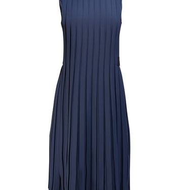 Reiss - Navy Pleated Sleeveless Dress w/ Grosgrain Trim Sz 2