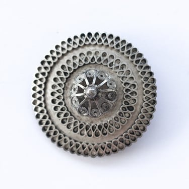 Middle Eastern sterling silver filigree brooch 