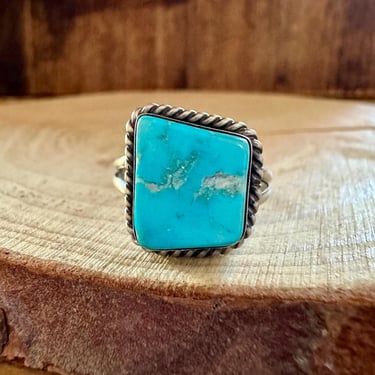 POINTED SQUARE TURQUOISE Sterling Silver Ring | S Skeets Hallmark | Native American Navajo Southwestern Jewelry | Southwestern | Size 8 