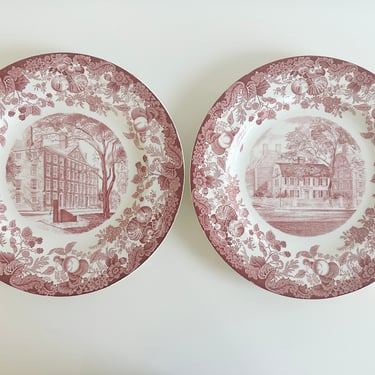 Harvard University Souvenir Plates by Wedgwood Etruria & Barlaston: Stoughton Hall, Kirkland House Library England Vintage 1940s 
