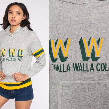 Walla Walla College Sweatshirt 80s WWCC Hoodie Sweatshirt Washington Grey Raglan Sleeve Hood Sweatshirt Hooded 1980s Vintage Small S 