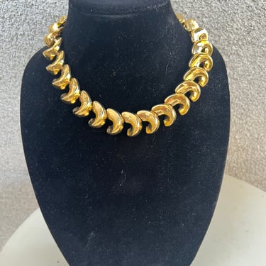 Vintage 80s Anne Klein chunky necklace choker crescent gold tone 