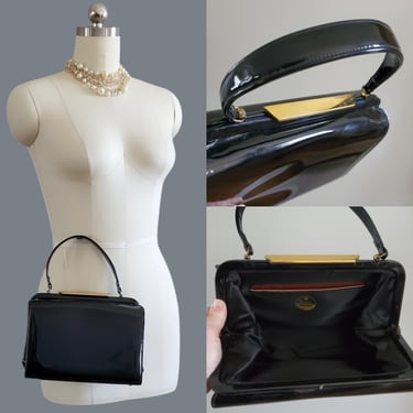 50s/60s Black Patent Leather Theodor Purse - Vintage Accessories - 50s Handbags - 60s Mod Purse - Vintahe Top Handle Purse 