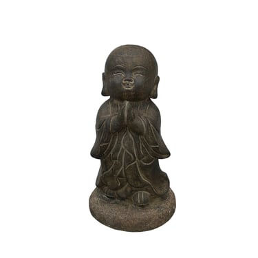 16.5" Chinese Dark Gray Stone Anjali Mudra Cute Lohon Monk Statue ws3632E 