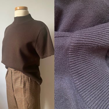 Brown Turtleneck Short Sleeve Mock Neck Sweater 
