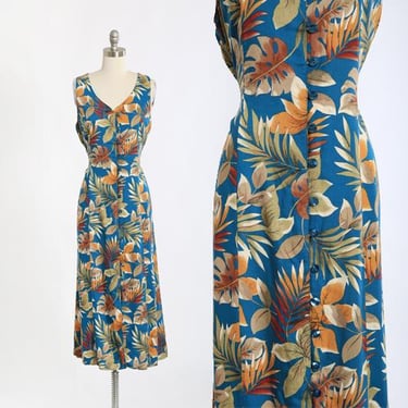 90s tropical floral rayon maxi dress 