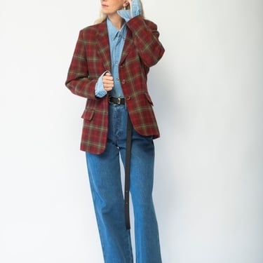 Vintage Red Plaid Blazer - Red