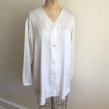 Ivory/Cream Silk Oversized Blouse/Sleepshirt - 1990s 
