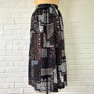 1980's Size 4/6 Black Abstract Midi Skirt 