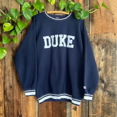 Vintage 90s Duke University Crew Neck Sweatshirt Ringer Size L 