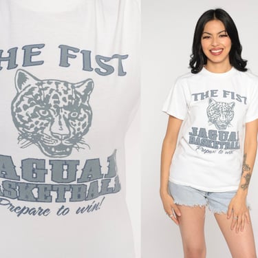 Jaguars Basketball Shirt Y2K Graphic Tee The Fist Jaguar T-Shirt Prepare To Win Sports Retro Hipster Streetwear White Vintage 00s Small S 