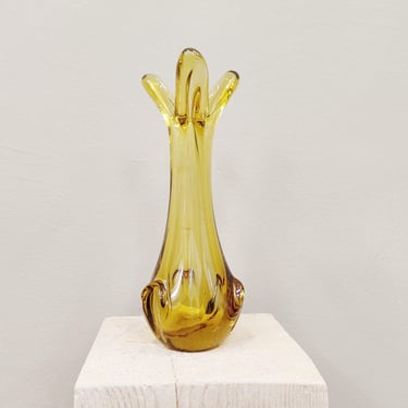 Vintage Yellow Glass Vase | Mid-cenury Modern | Fabrika stakla | Prokuplje | Yugoslavia | 70s | 