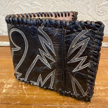 Handmade Black Leather Cowboy Boot Wallet 