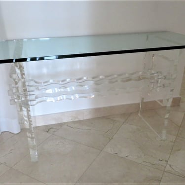1970s Modern Lucite & Glass Console Table in the Manner of Hollis Jones or Leon Frost