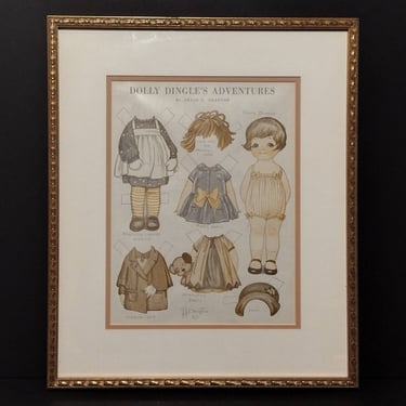 Vintage Dolly Dingle Doll as Raggedy Ann Printable Vintage Paper Doll Sheet by Grace Drayton Framed & Matted 16x18 