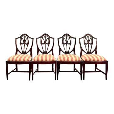 Carved Mahogany Hepplewhite Style Shield Back Dining Chairs - Set of 4 