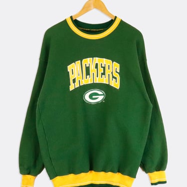 Vintage Nfl Greenbay Packers Emroidered Silky Yellow Font Outlined In White And Simple Logo Yellow Collar And Cuffs Sweatshirt