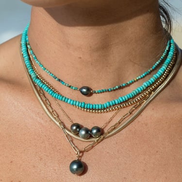 Dainty Turquoise Tahitian Pearl Choker Necklace, Beaded Turquoise Necklace, June December Birthstone, Bead Necklace,Beaded Jewelry,Gifts Her 