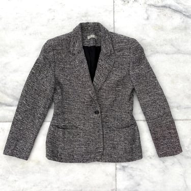 VTG Kate Hill Blazer Black White 100% Silk Tweed Knit Womens 4 Office Academia 