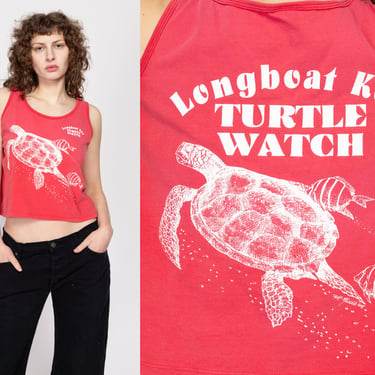 Medium 90s Longboat Key Turtle Watch Crop Top | Vintage Distressed Red Cropped Graphic Florida Tourist Tank 