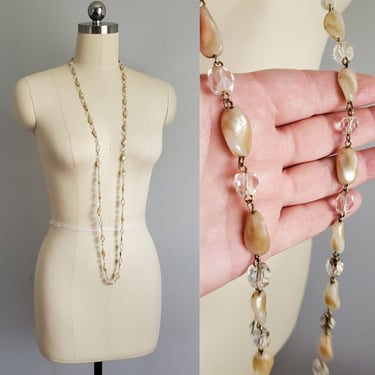 1920s Art Glass and Crystal Beaded Necklace 54" Long - Antique Jewelry - Vintage Accessories 