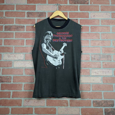 Vintage 1985 Faded Distressed Double Sided George Thorogood and the Destroyers ORIGINAL Band Cutoff Tee - Large 