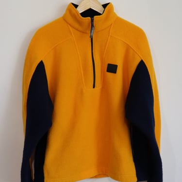 Vintage Y2K Calvin Klein 1/4 Zip Fleece Sweatshirt Yellow/Navy Men's Size Small Color Block Retro 