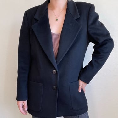 Vintage 80s Womens 100% Wool Black Oversized Sport Coat Blazer Jacket Sz L 
