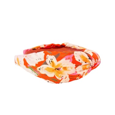 Sample Sale Orange Floral Print Knotted HeadbandA