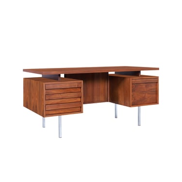 Vintage Walnut and Chrome Executive Desk by John Keal