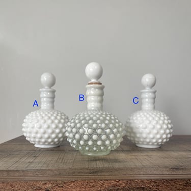 Vintage Fenton White and French Opalescent Hobnail Perfume Bottles 
