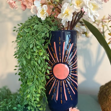 Cobalt Blue and Pink Sun Vase, beach house decor, colorful decor vases, cali beach decor, happy home decor, bungalow decor, quirky decor 