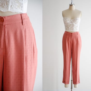 coral jacquard pants | y2k vintage pink orange low rise trousers 