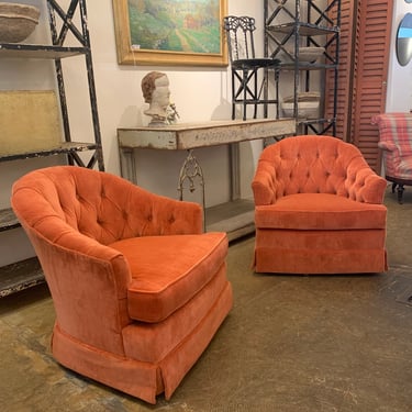 Vintage Velvet Swivel Chairs 