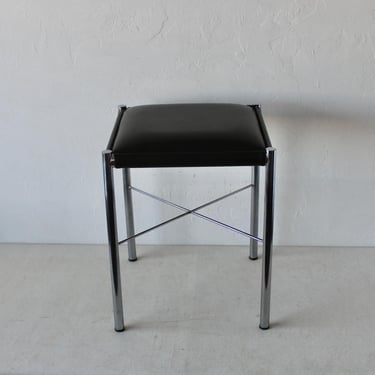 Chrome X Base Upholstered Stool Vintage Mid-Century Modern 