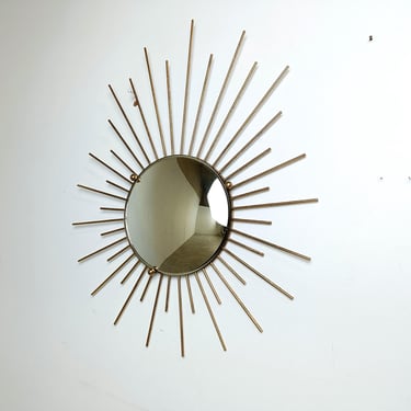 Vintage brass sunburst mirror 1970s - vintage convex mirror - mid century brass mirror - vintage butler mirror - golden mirror - vintiques 