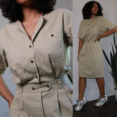 90s Canvas Safari Shirt Dress | Eddie Bauer Shirt Dress | Large 