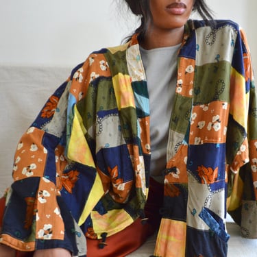 patchwork cotton bomber jacket oversize with toggles 