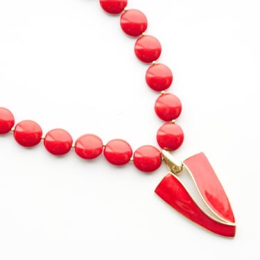 Vintage 1970s Trifari Necklace | 70s Long Red Statement Necklace 