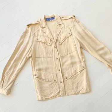 1980s Thierry Mugler Cream Linen Cargo Shirt Jacket 