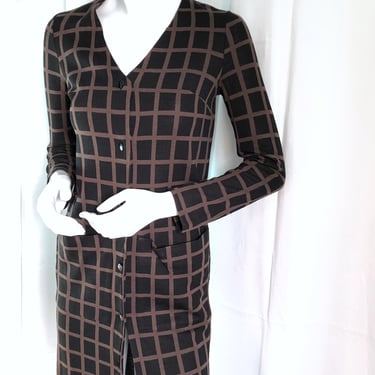 1960s MARIMEKKO SUOIMI Dress, 60 MINIMALIST Dress, Design Research Cambridge, Transitional Season Knit Midi Dress, Brown Check Knit Midi 